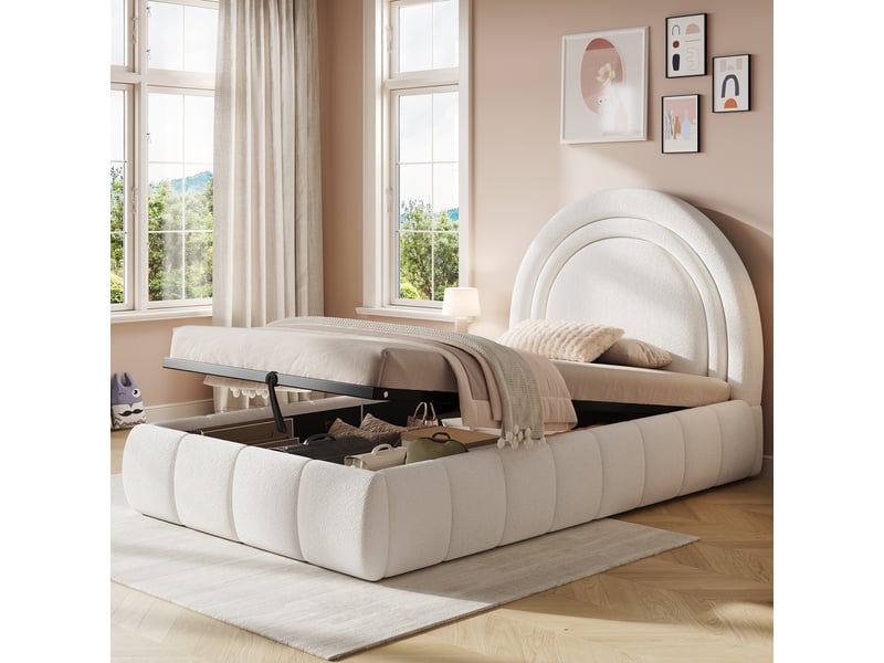  Lit coffre enfant simple 90×200 cm avec rangement hydraulique - okmyhome- tête rembourrée, sans matelas  - Conforama B
