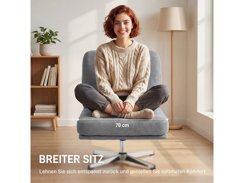  Fauteuil pivotant en tissu chenille gris clair 87 x 70 x 84 cm  - Conforama D