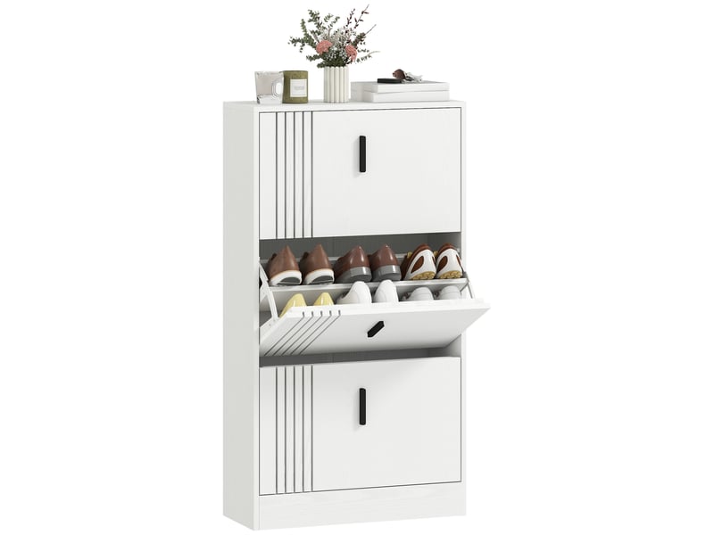  Meuble à chaussures armoire à chaussures à 3 abattants 18 paires grande capacité en bois 63 x 24 x 117 cm blanc  - Conforama A