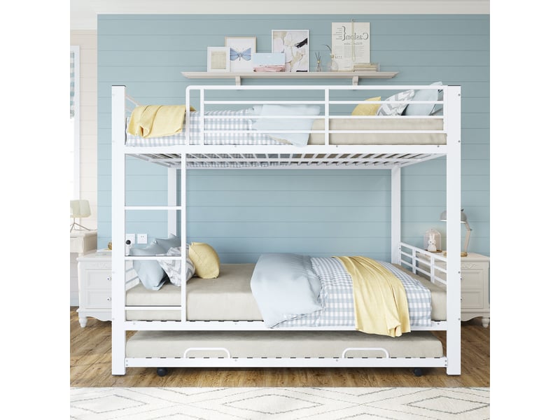  Lit superposé 140x200cm - lit triple en métal avec lit gigogne amovible pour enfants et ados - blanc  - Conforama D