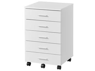 Caisson de bureau à roulettes, support pour imprimante, avec 5 tiroirs, rails coulissants, blanc