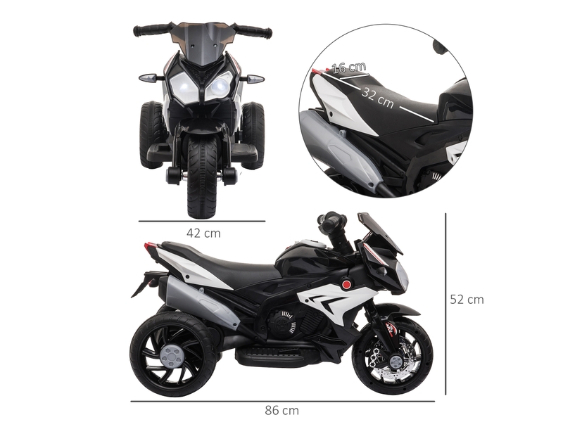 Moto électrique enfant 3 roues 6 v, 3 kmh, effets lumineux et sonores, pour enfants de 3 à 5 ans, charge jusqu'à 25 kg - Conforama E