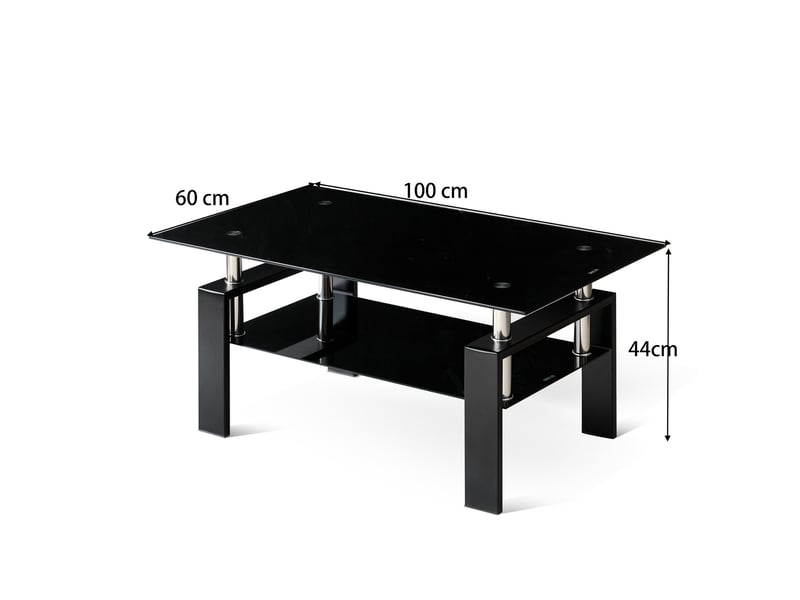  Table basse de salon rectangulaire en verre trempé noir, 2 plateaux, structure métal, 100 x 60 x 44 cm Fay Lum - Conforama C