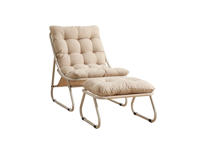 Fauteuil lounge de jardin beige avec repose-pieds et coussins, 65x78x86 cm - Conforama A