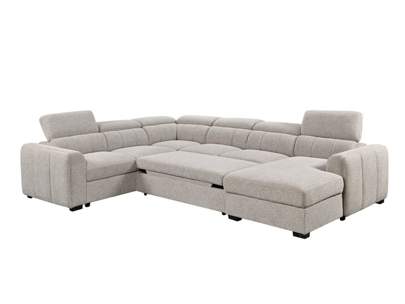 Canapé panoramique convertible avec coffre en tissu bouclette taupe najah - angle droit KF8047-2A2M-TAU - Conforama A