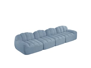 Canapé modulable 4 places bleu, forme coquillage, assise profonde en mousse haute densité 32d, tissu doux pour salon