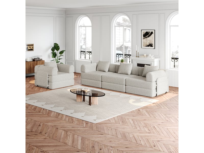 Canapé convertible 1 place avec rangement d’accoudoir - cadre acier modulable, chenille - kaki - Conforama B