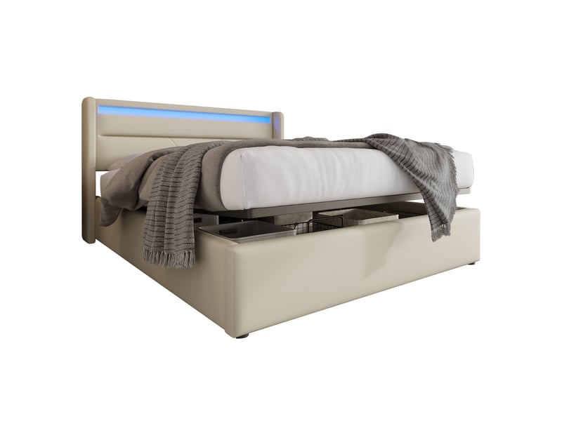  Lit coffre led en pu blanc avec rangement hydraulique, 140x200 cm Fay Lum - Conforama A