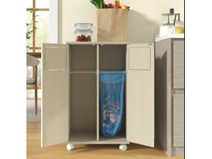 Meuble de tri des déchets 46,7 x 35 x 80 cm – bois clair et blanc – 2 compartiments à roulettes