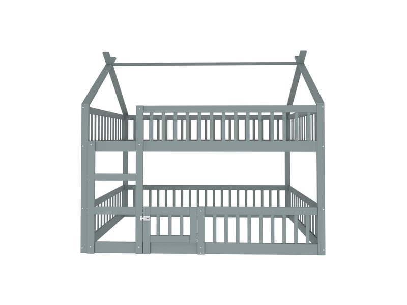  Lit superposé enfant gris 140 x 200 cm avec escalier intégré  - Conforama A