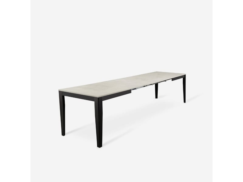  Table extensible en mélaminé avec piètement noir 130290x80 moon - blanc  - Conforama C