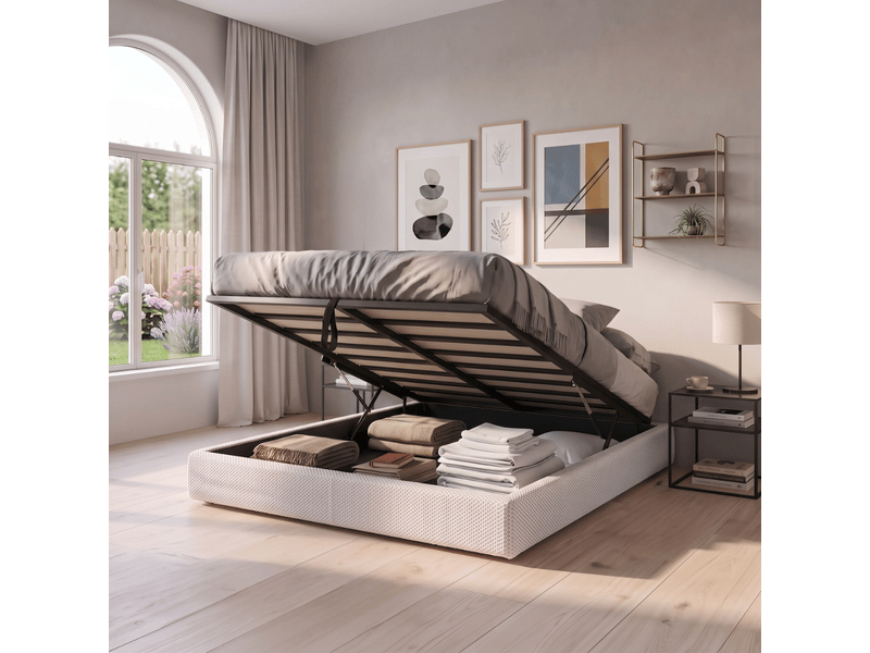  Lit coffre ouverture latérale et frontale 160x200 cm - tissu mesh 3d blanc - collection parallèle C02-LTC74-P 160/200 3DBL - Conforama B