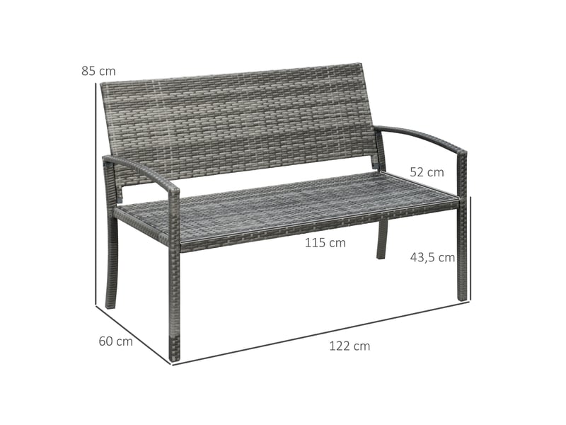  Banc de jardin,122x60x85 cm,2 places avec dossier,résine tressée,gris  - Conforama C