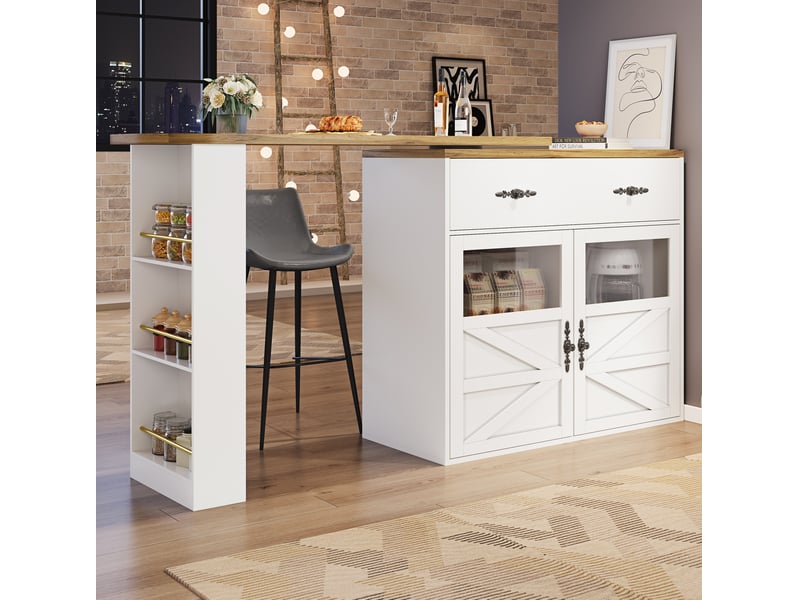  Table de bar extensible modenvie 138-204 x 39 x 104 cm pivotante avec rangement en mdf blanc  - Conforama D