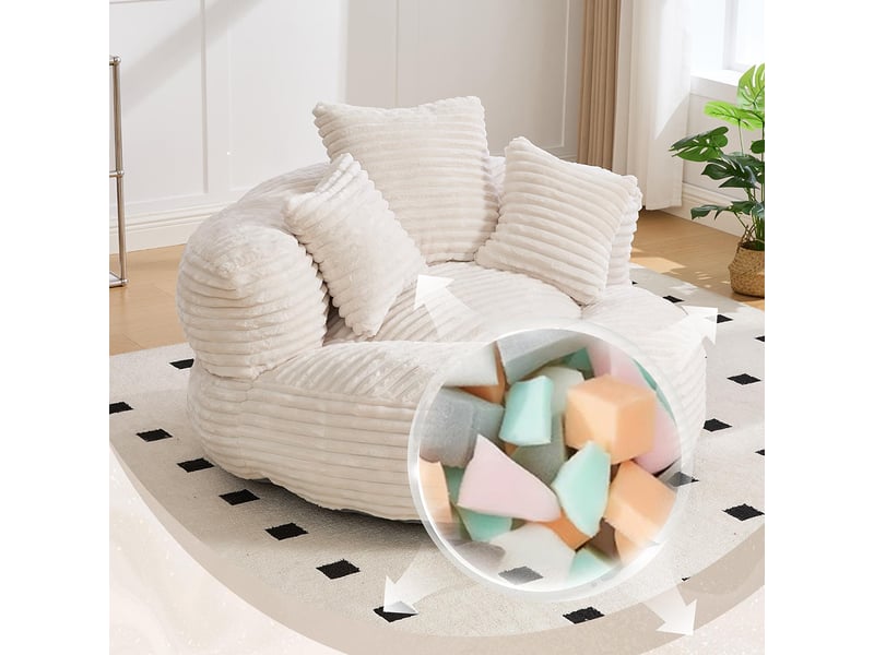Pouf confortable avec dossier haut et trois coussins velours côtelé inclinable pour jeu étudiants beige  - Conforama B
