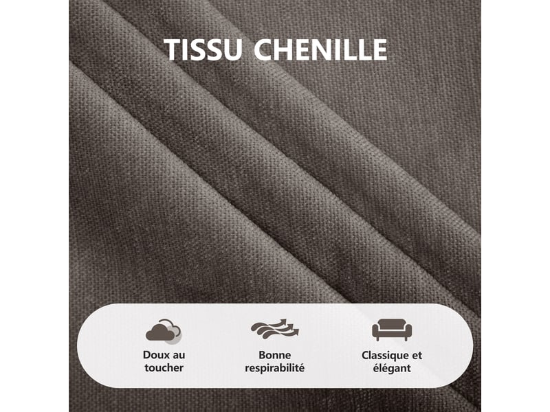  Canapé modulable en u 3 places, revêtement chenille, marron, avec 2 poufs, pour salon  - Conforama E