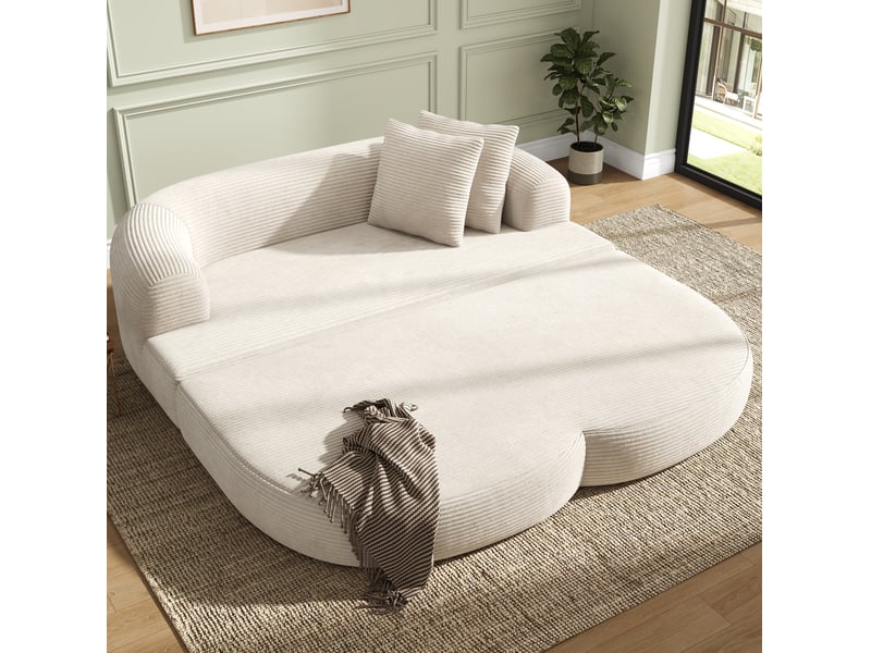  Canape droit pliant 2 places compressé, design 2-en-1, en mousse douce et velours côtelé couleur beige, design moderne  - Conforama B