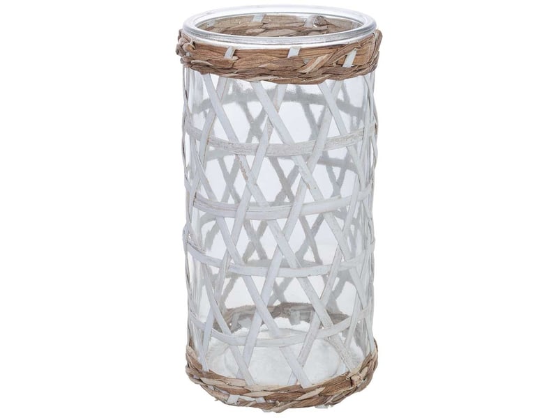  White glass bougeoir lined with natural fibres d10x20h cm  - Conforama A