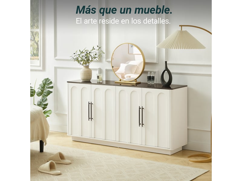  Buffet 4 portes à fermeture douce avec rangement pour salon en mdf 160×40×80 cm blanc et noir  - Conforama C