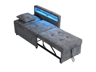 Canapé convertible 2 places en lin gris clair avec led et ports usb