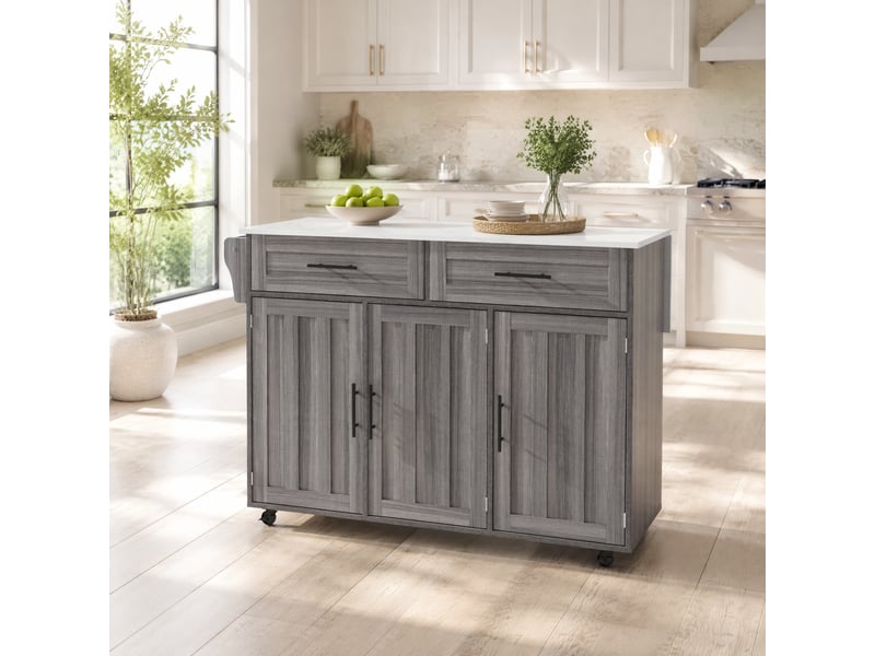  Desserte de cuisine,129x46x91,5 cm,avec plan extensible,mdf,gris et blanc  - Conforama B