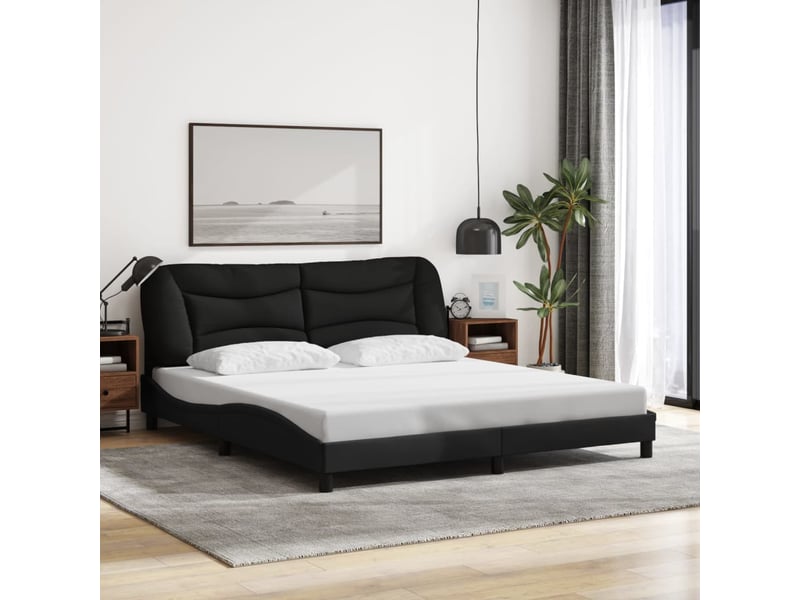  Lit double- lit adulte -  cadre de lit avec led sans matelas hvar noir 180x200 cm tissu  - Conforama C