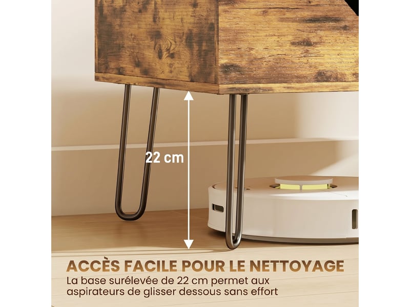  Table basse relevable en bois avec grand rangement caché, hauteur réglable, marron rustique, 95 x 50 x 40 cm  - Conforama R