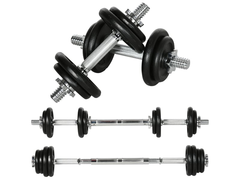 Set haltères et barre 2-en-1 réglable 95x16x16 cm – noir – 20 kg, raccord et poignées antidérapantes - Conforama A