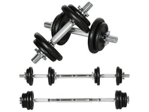 Set haltères et barre 2-en-1 réglable 95x16x16 cm – noir – 20 kg, raccord et poignées antidérapantes