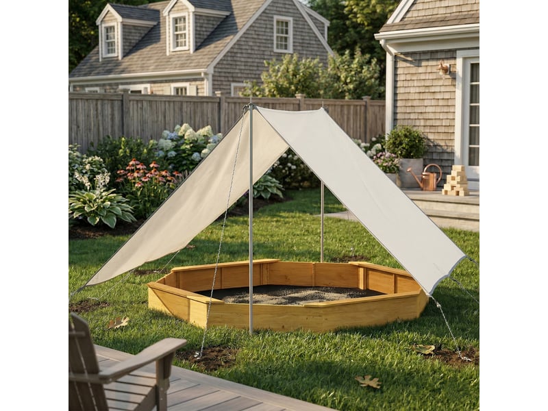  Bac à sable en bois avec auvent, bac à sable enfant extérieur avec 4 bancs, doublure de fond, jaune  - Conforama B
