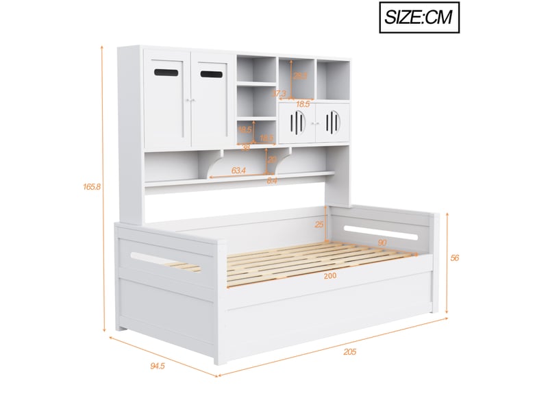 Lit avec coffre, 90x200 cm, structure, avec coffre de rangement hydraulique, matelas non inclus, bois, coloris blanc  - Conforama C