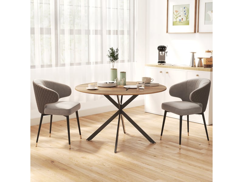  Table à manger ronde pour 4 personnes 120 cm style industriel avec plateau aspect bois, piètement croisé en acier, marron  - Conforama D