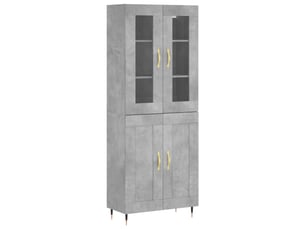 Buffet haut - bahut - meuble de rangement gris béton 69,5x34x180 cm bois d'ingénierie