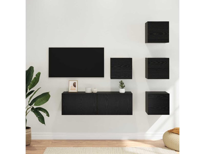  Ensemble meuble tv - banc tv - meuble de rangement 5 pcs chêne noir bois d'ingénierie  - Conforama B