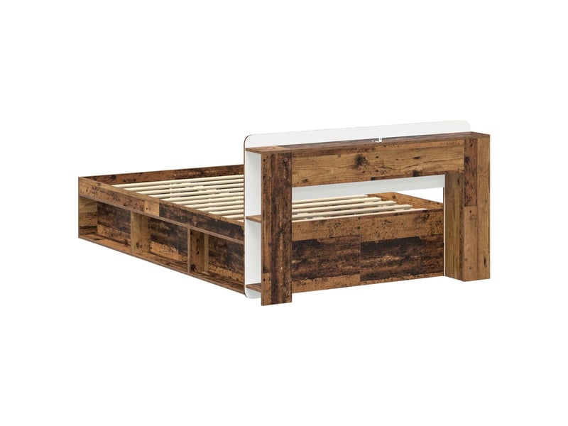 Lit double- lit adulte - cadre de lit avec rangement bois ancien 120 x 190 cm - Conforama D