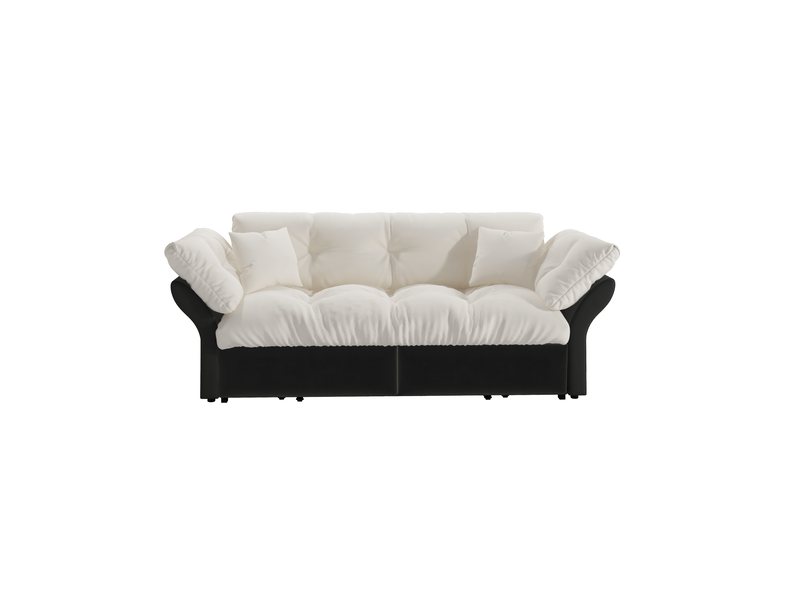  Canapé-lit convertible 3-en-1 190x85x91 cm en bois et métal, couleur beige et noir, design moderne, design moderne  - Conforama A