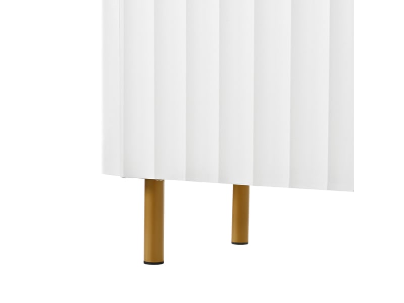  Buffet blanc 3 portes en mdf, pieds métal cylindriques, reliefs verticaux et angles arrondis, rangement sans étagères  - Conforama D