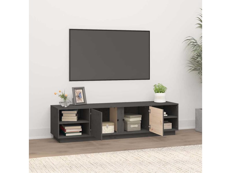  Meuble tv - banc tv - meuble de rangement gris 156x40x40 cm bois de pin massif  - Conforama C