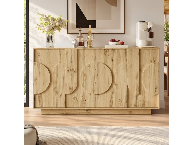  Buffet bas 160x40x85 cm avec 4 portes, étagères réglables, design sans poignées et façade décorative en relief - mdf bois  - Conforama D
