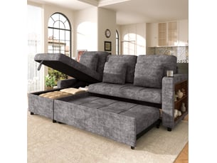 Canapé droit convertible TCQPZ 3 places Tissu gris avec coffre de rangement