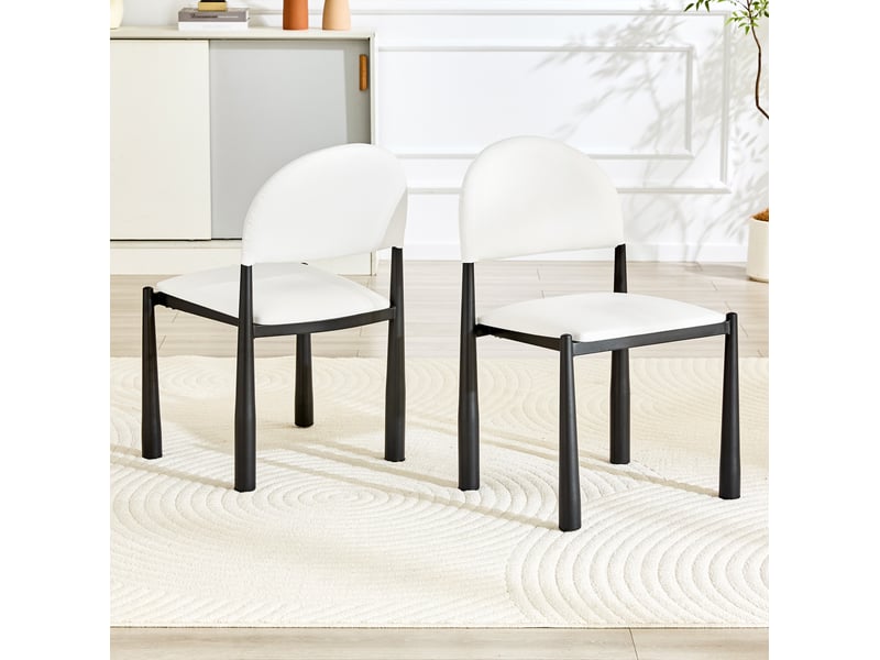  Lot de 2 chaises de salle à manger 51.6×45×80cm style contemporain dossier demi-rond en polyuréthane et acier blanc  - Conforama D