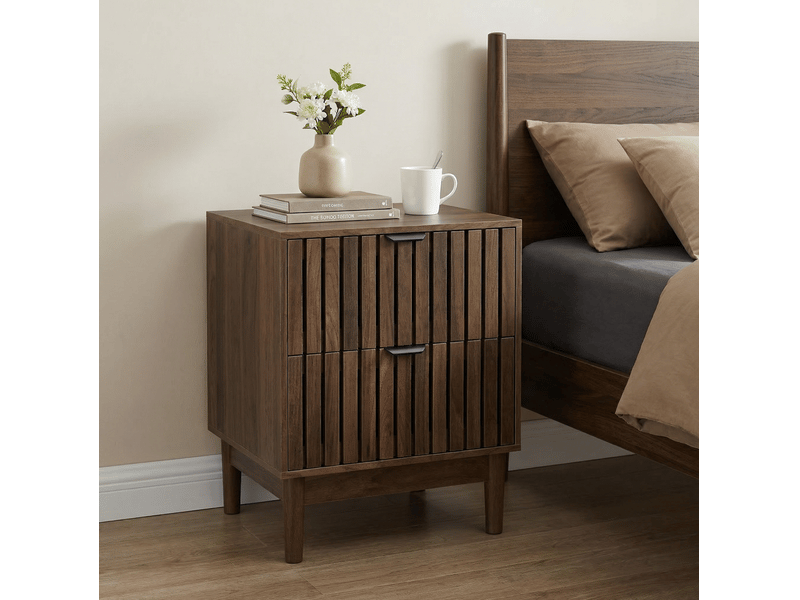  Table de chevet 45x39x56,5 cm finition noyer foncé avec 2 tiroirs  - Conforama B