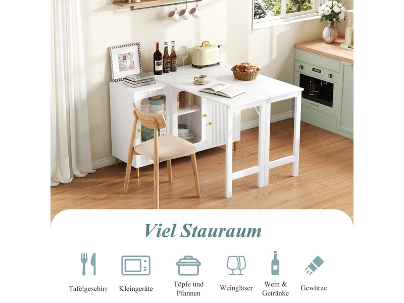  Buffet rangement 116x40x78.5 cm avec extension 122x80 cm, portes coulissantes et tiroirs, meuble cuisine moderne  - Conforama E