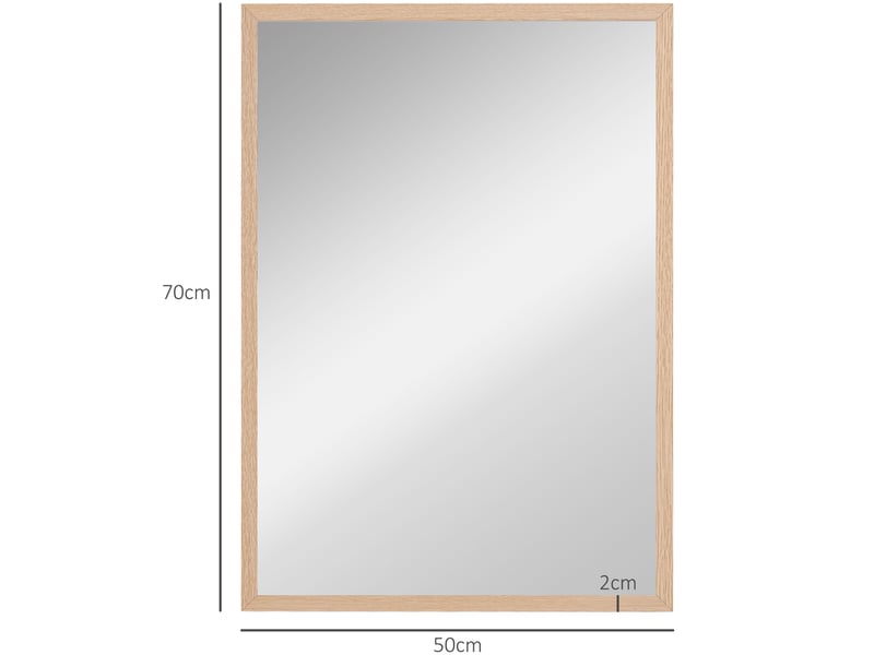 Miroir mural rectangulaire 50 x 70 cm, coloris naturel, cadre mdf avec 4 crochets pour salle de bains  - Conforama C