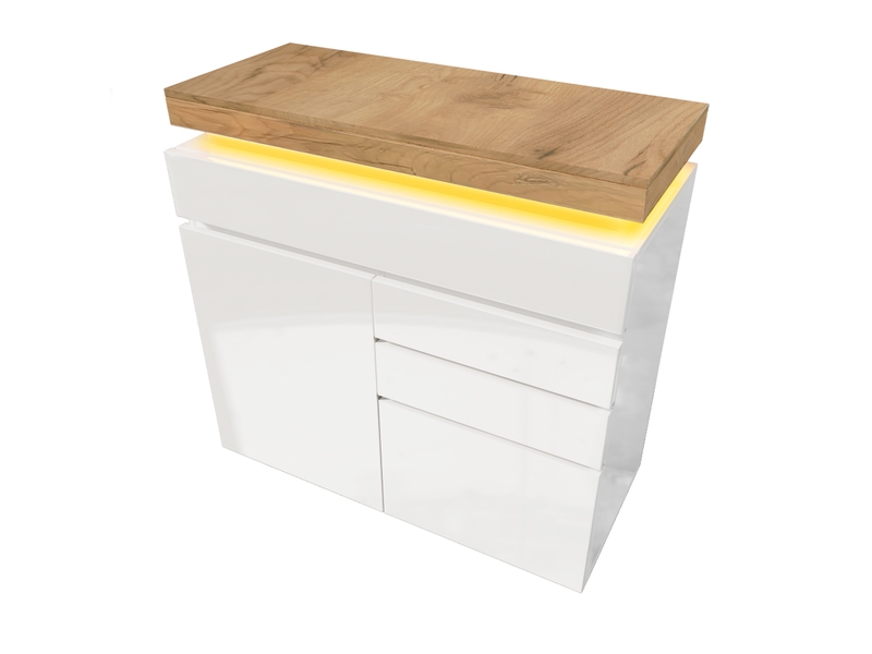 Buffet et enfilade avec 2 portes, 3 tiroirs et led, étagères réglables, en panneaux de particules, 110×39×115 cm, blanc - uvrion - Conforama E