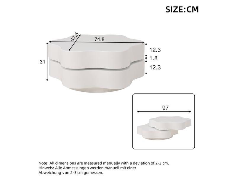  Table basse fleur 74,8x67,5x31 cm pivotante à 360° en mdf crème blanc  - Conforama C
