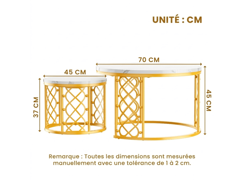  Tables basses gigognes lot de 2 avec plateaux en mdf effet marbre et structure en métal pour salon et chambre  - Conforama D