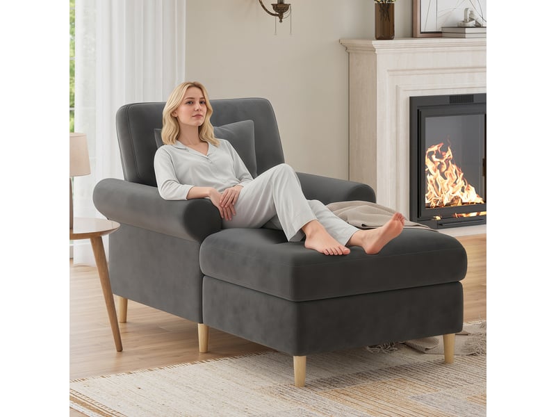  Canapé de salon, canapé pour séjour, en velours, gris, dossier inclinable, avec pouf, chambre, pour salon  - Conforama A