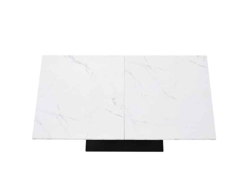  Table à manger moderne 140×75,5 cm – plateau imitation marbre, piètement métal, pieds réglables, blancnoir  - Conforama E