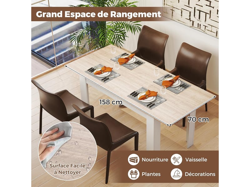 Table extensible salle à manger 120-158 cm en bois pour 6 pers, pieds en forme de l (blanc et naturel) - Conforama D